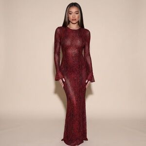 Elegant Red Leopard Print Sheer Dress